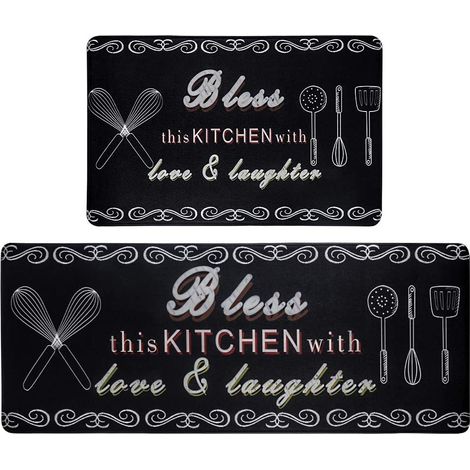Thickened PVC leather kitchen floor mat, non-slip, scratch-resistant, washable, anti-fatigue mat - Kitchen Zhuyuan Black - 44150CM