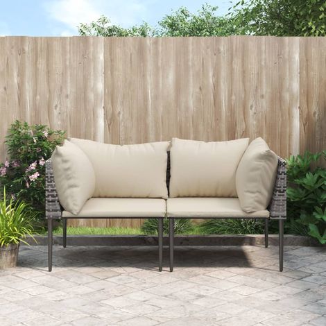 Garten-Ecksofas mit Kissen 2 Stk. Grau Poly Rattan