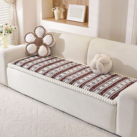 Thick and soft plush sofa cover, for loveseat and 3-cushion sofa, pet-friendly, non-slip, washable furniture protector (brown, 70 x 70 cm) (1/5)