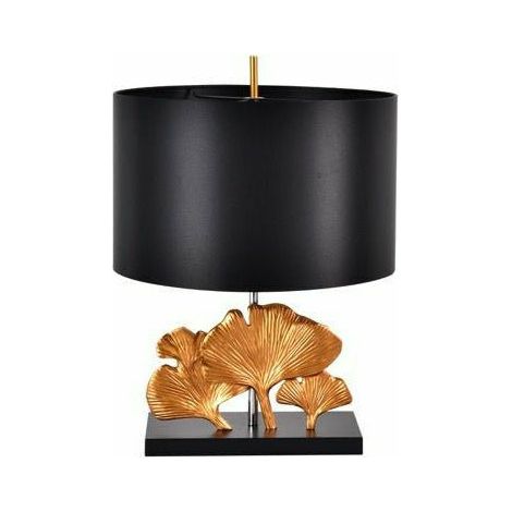 Lampe à Poser Design de Table avec Socle de Feuilles Dorées et Abat-Jour en Satin E27 - PANGIVO (1/2)