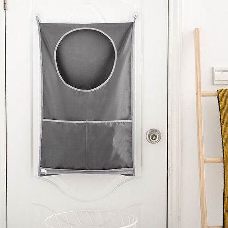 Panier à linge suspendu à porte noire, sac à linge suspendu XL avec grande ouverture pour les vêtements sales de toute la famille Grande taille 30X20 pouces Sac à linge suspendu (gris) (1/4)