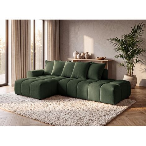 Canapé d'angle en tissu texturé vert olive CLARISSE - Angle (1/5)