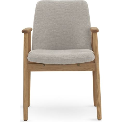 Ensemble de 4 fauteuils avec accoudoirs en chêne naturel, revêtus de tissu beige (1/5)