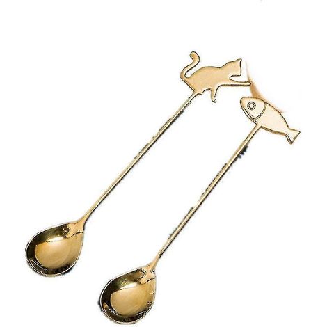 1 cuillère à café/à dessert en acier inoxydable 304, motif chat créatif rouge vif, idéale pour mélanger. (1/5)