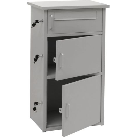 Boîte à colis 3 compartiments verrouillables 89 x 49 x 38 cm en acier gris clair 040009374