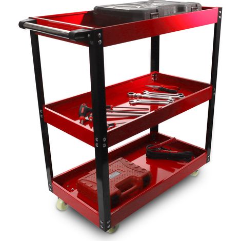 Roog Performance Werkstattwagen Workshop Trolley Werkzeugwagen Rollwagen 3 Ebenen Etagen Fächer Rot