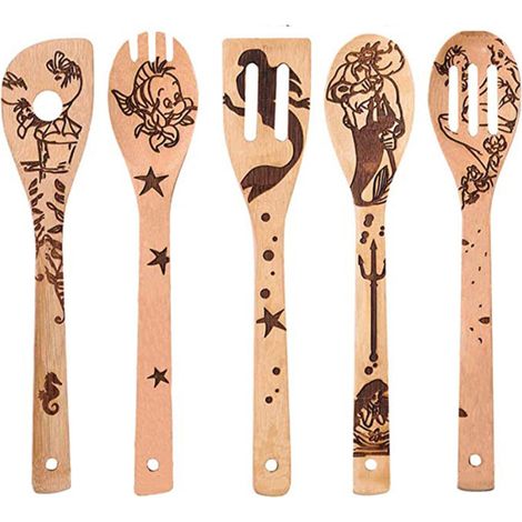 5 Pièces de cuillères en bois de Noël Set d’ustensiles de cuisine de Noël, cuillères de cuisine pour servir et cuisiner, cadeau de Noël (1/4)