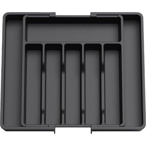 Scatola porta posate in plastica, regolabile ed estensibile, 5637,5 cm, per bacchette, cucchiai, forchette e coltelli - Nera (1/5)