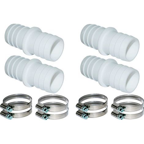 hose fittings, 38 mm diameter + 8 universal stainless steel hose clamps - Double adapter for swimming pool hoses