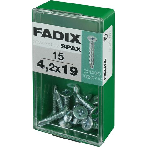 Caja de 15 unidades de tornillo de rosca chapa con cabeza plana autotaladrante en cinc 4,2x19mm Fadix (1/2)