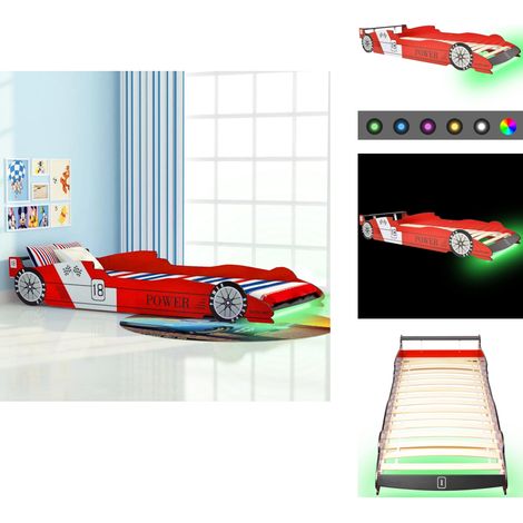 Vidaxl – Lit voiture de course pour enfants 90 x 200 cm rouge – Bande LED RGB avec télécommande – Construction robuste en MDF – Décoration chambre enfant - LED 90 X (1/5)