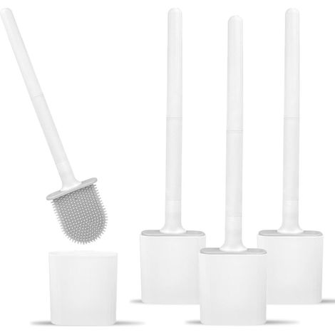 4 Pièces Brosse WC Silicone, Balayette WC Blanc, Brosses WC et Supports, Balai Toilette WC avec Récipient à Séchage Rapide Fixation Murale pour Salle de Bain et Toilettes WC Invités (1/5)