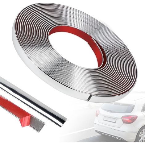 Bande Chromée Autocollante pour Garniture de Voiture, 10mm x 8m, Moulure Adhesive Decorative Murale, Baguette de Finition Universel pour Auto, Miroir, Mur, Porte, Meuble, Argent Brillant (1/5)