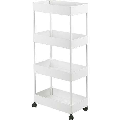 Carro de almacenamiento de cocina blanco, estantes de almacenamiento de 4 niveles con mueble de cocina con ruedas