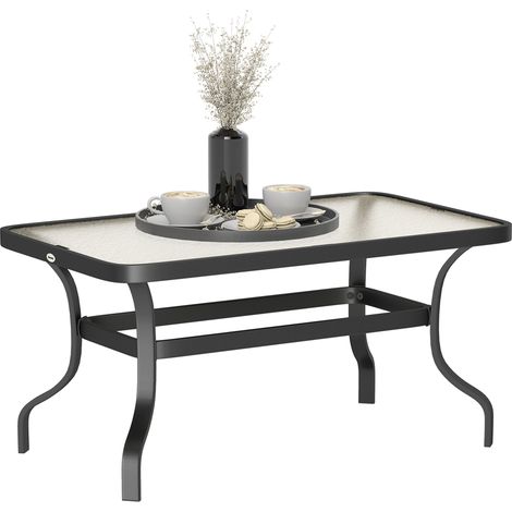 Tavolino da Esterno Rettangolare 95x55x46 cm Piano in Vetro in Metallo Nero