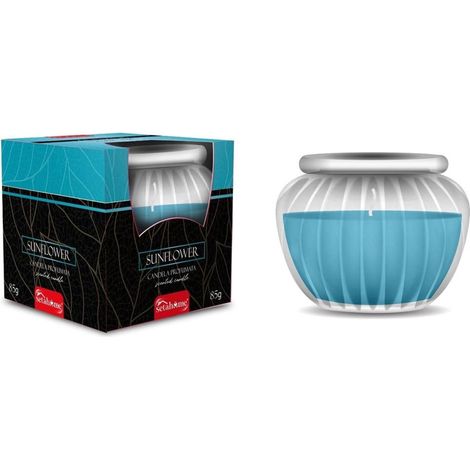 TrAdE Shop Traesio - Candela Profumata Ambienti In Vasetto Di Vetro Decorativo Fragranza Girasole Da 85g 029900 - (1/2)