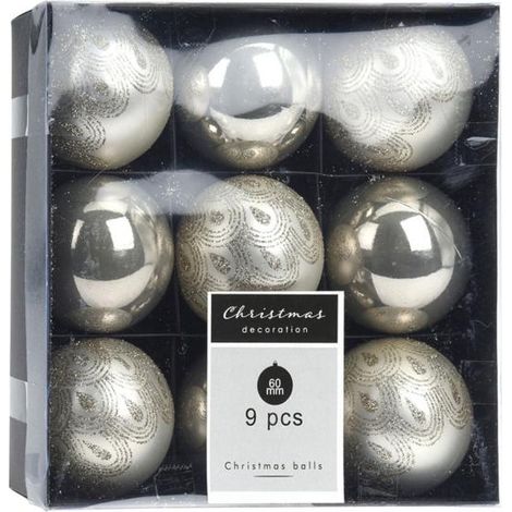 Caja de 9 bolas Navidad surtidas color visón -