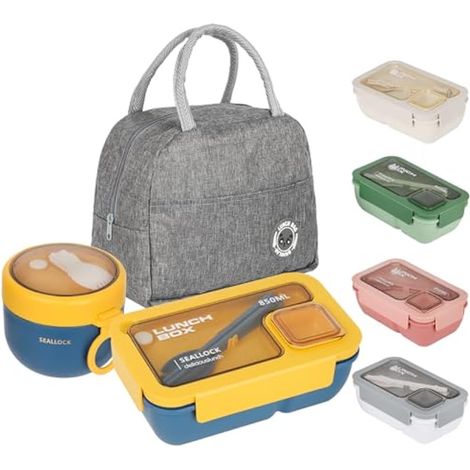 Bote à déjeuner pour adultes, bote à bento étanche avec sac à déjeuner, ustensiles, récipient à avoine, pour hommes, femmes, étudiants, bureau, école, stockage des aliments avec fourchette (1/5)