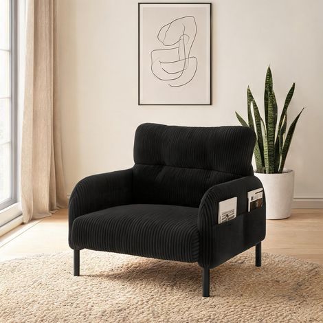 Fauteuil coloris noir en corduroy (1/5)