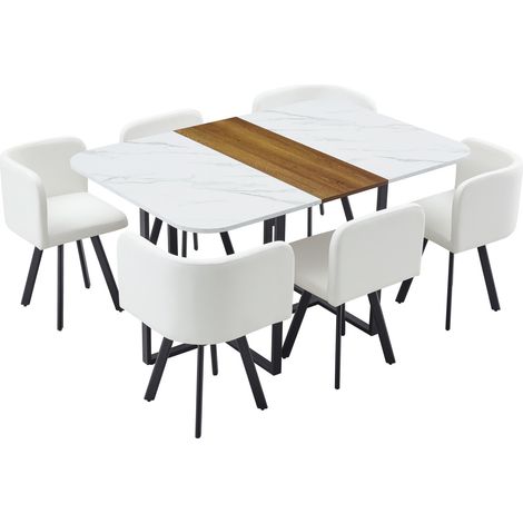 Ensemble table et chaises extensible 4 à 6 personnes, plateau bois clair, structure métal noir, chaises rangées sous la table, pour cuisine et salle à manger CHICFURN (1/5)
