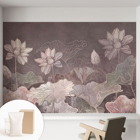 Papier peint intissé avec imprimé pour intérieur moderne application facile a motif - Colle incluse gratuite Botanique paisible 152x104 cm (1/5)