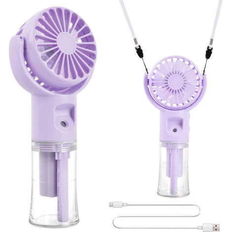 Ventilateur Portable, Ventilateur de Poche USB Rechargeable, 4 Vitesses, avec réservoir d'eau de 20ml, Portatif USB mini Fan Pour Bureau, Extérieur, Voyage (Violet) (1/5)