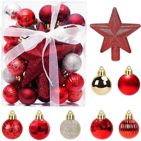 Lot de 30 mini boules de Noël avec crochet, petites boules rouges et dorées de 3 cm, décorations de table pour sapin de Noël (1/4)