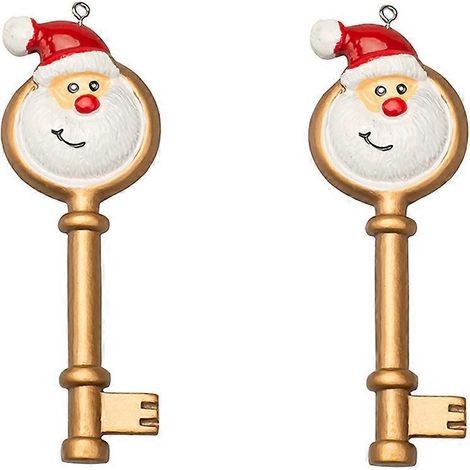 Lot de 2 pendentifs de porte de Noël avec clé et Père Noël, décoration de scène de Noël (dorés)-11x4cm-Golden