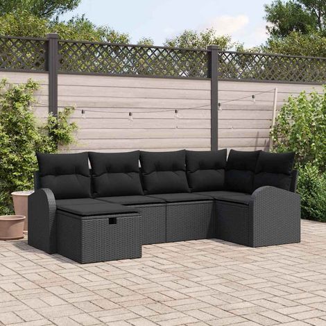 Conjunto de sofá de jardín con cojín 6 pcs Negro Poliratán vidaXL (1/5)