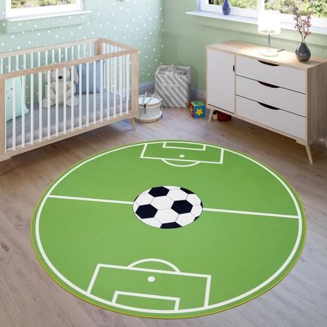 Tapis Pour Enfants, Tapis De Jeux Chambre D'Enfant Avec Motif Football, Vert [Ø 160 cm rond] (1/4)