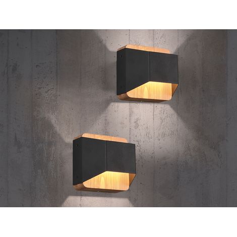 LED Holz Wandlampen 2er Set Up and Down mit Stufen Dimmer Schwarz, Höhe 12cm (1/5)