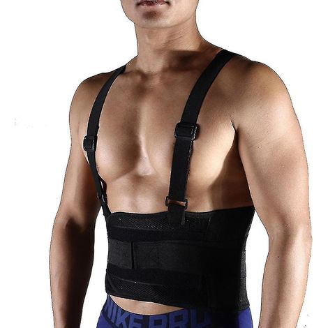 Ceinture de soutien lombaire de travail avec bretelles amovibles, pour le port de charges lourdes et la protection contre les douleurs dorsales.