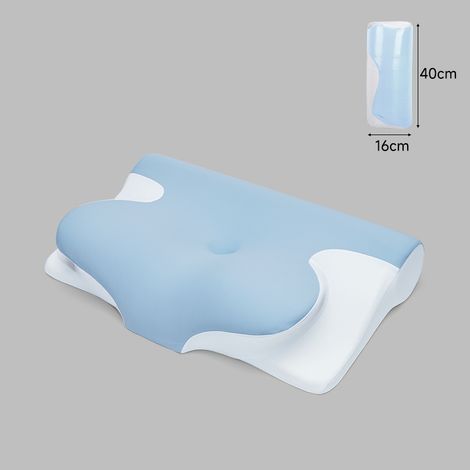 Oreiller cervical ergonomique en mousse à mémoire de forme contre les ronflements pour les personnes dormant sur le côté, sur le dos ou sur le ventre (bleu)-AquaForge (1/4)