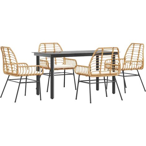 Maison Exclusive - Set da Pranzo da Giardino 5pz con Cuscini Polyrattan Vetro (1/5)