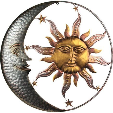 Wanddekoration aus Metall mit Sonne und Mond, kreative Gartenwanddekoration, dekorative Retro-Wandkunst für Wohnzimmer und Schlafzimmer (1/5)