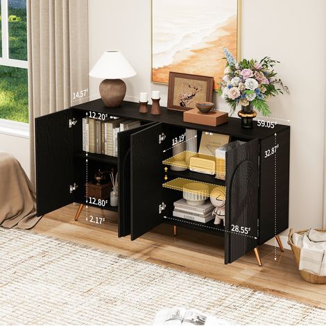 Mueble zapatero negro 150 x 38 x 83 cm, estantes regulables, patas metálicas doradas DESVIAE (1/5)