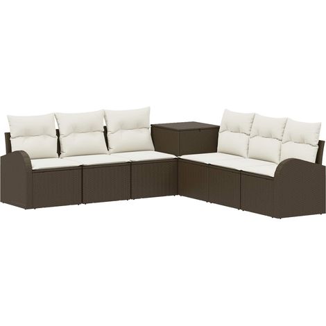 Sofa Set 7 stk. Braun und Creme Weiß Polyrattan und Stahl vidaXL (1/5)