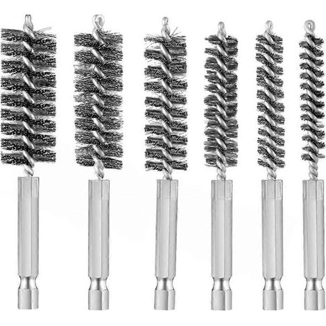 1 jeu de brosses de nettoyage de trous en acier inoxydable 304, en fil métallique torsadé avec manche, tige hexagonale de 1/4 de pouce, compatibles avec les tuyaux, les ports et les roulements. (1/5)