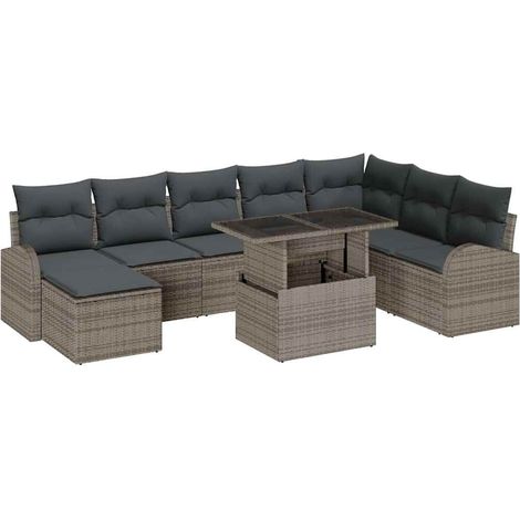 Garden Sofa Set with Storage 9 pcs Grey Poly rattan vidaXL
