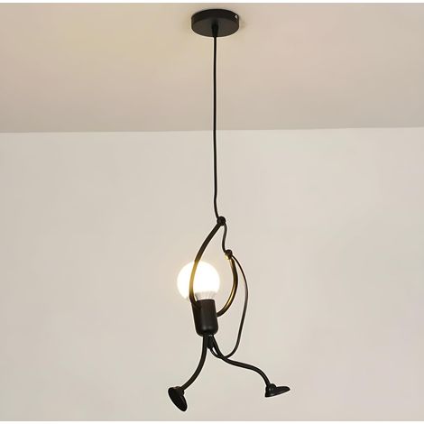 Lustre en métal noir, suspension en forme humaine, culot E27 blanc chaud 4000K (1/5)