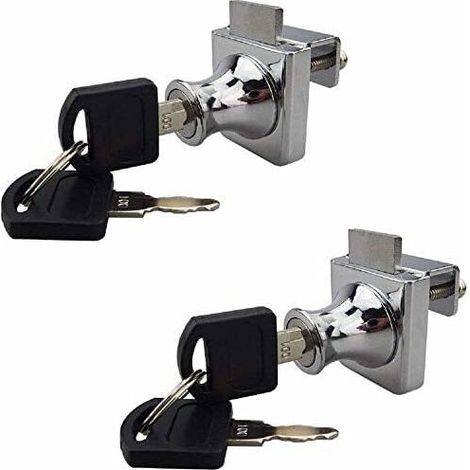 Lot de 2 serrures simples à charnières pour portes vitrées d'armoires, chromées, serrures à clé séparées, aucun perçage requis