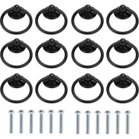 Set mit 12 runden Schubladen- oder Schrankgriffen – Vintage-Stil – Einlochmontage – Schwarz (1/4)