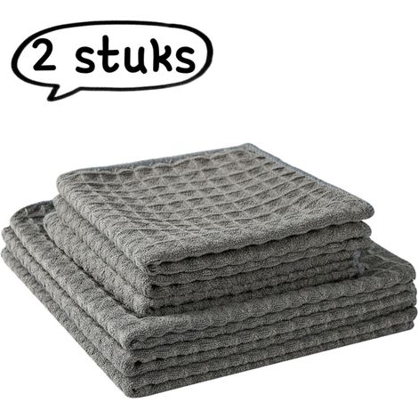 Ensemble de 2 chiffons de nettoyage pour cafetière en microfibre absorbante et détachante 30 x 30 cm et 40 x 40 cm avec cordon de suspension gris foncé (1/5)