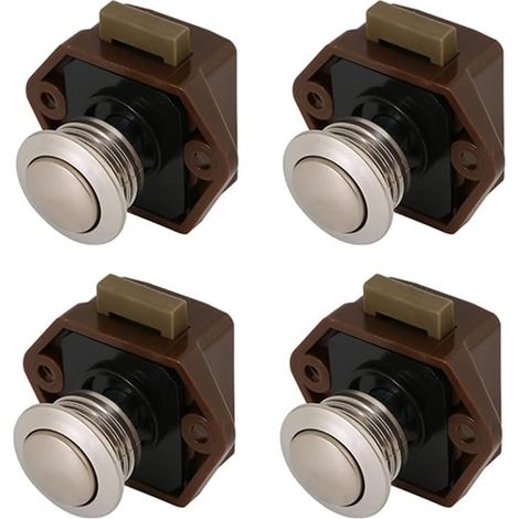Serrure à bouton-poussoir, mini-poignée en zinc, lot de 4, pour portes, meubles, yachts et remorques. Serrures sans clé en alliage, loquet pour tiroirs et remorques, marron.