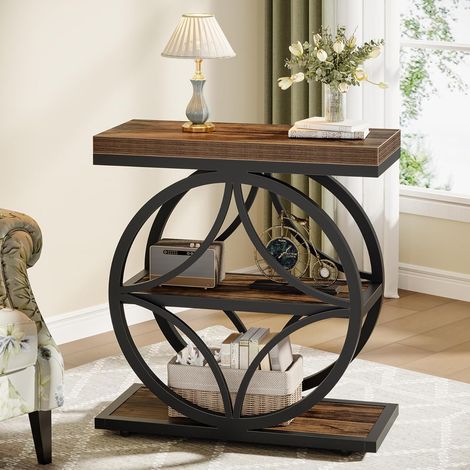 Tribesigns Side Table for Living Room, Narrow Small End Table with 3-Tier Storage, Industrial Bedside Nightstand with Metal Frame, Rustic Brown (1/5)