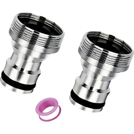 Adaptateur de tuyau pour robinet - Raccord rapide - Raccord de tuyau d'arrosage (raccord de robinet universel pour mitigeur (argenté) (1/5)