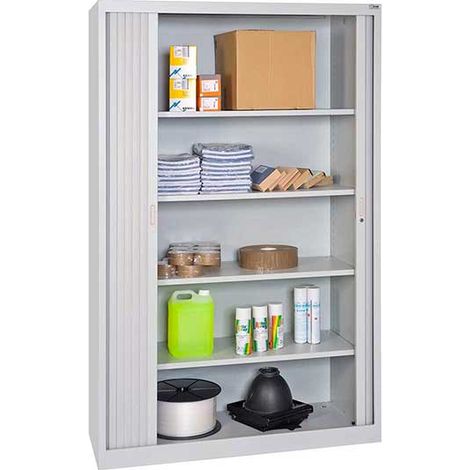 Armoire d'atelier portes rideaux grise - 4 étagères - Dim 1200x665x1950mm - W030060002 (1/3)