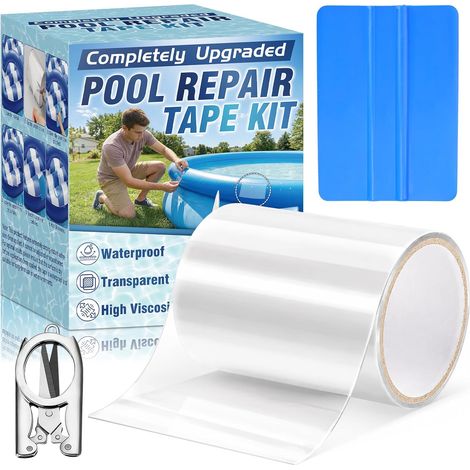 Kit Rustine Piscine, rustine Spa Gonflable étanche, Lot de kit Reparation Piscine en PVC (10 x 150 cm) avec Ciseaux et raclette, pour piscines gonflables, canots et Matelas pneumatiques Réparation, a (1/5)