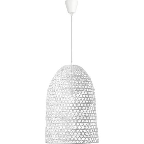 Merano Albuquerque Plafonnier Dome Suspension Blanc Bambou Fil Tissu Blanc, Culot LED E27