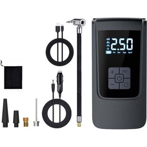 Compresseur d'air portable, mini pompe à air électrique 4000 mAh, pompe à vélo électrique avec écran LCD numérique, 4 modes, gonfleur de pneu de voiture rechargeable pour vélos, motos, scoote (1/4)